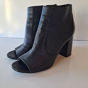 Vince Black Leather Open-Toe Heeled Boots Size 8.5